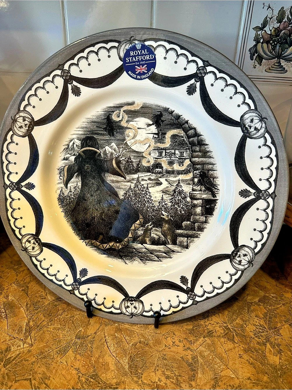 Royal Stafford The Guardian Dinner Plates Set of 4 Halloween White & Black